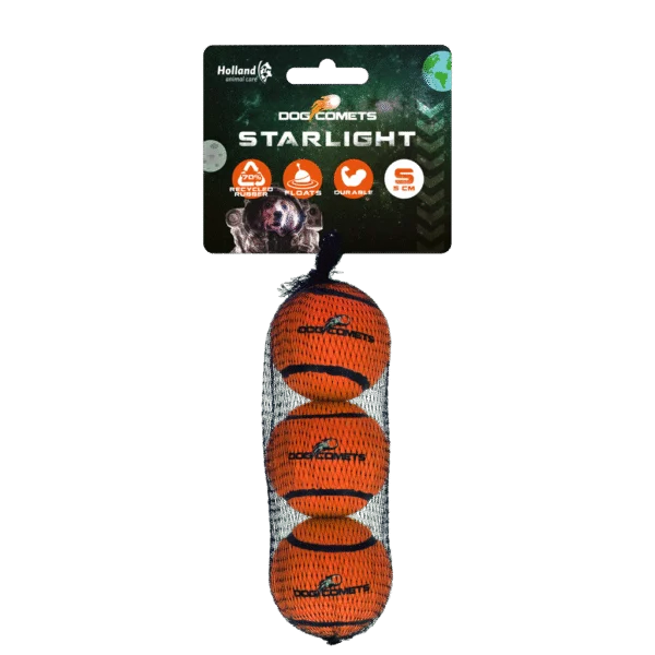 Pallina da tennis per cani, galleggiante, arancione S, Ø 5 cm, 3 pezzi – Dog Comets Starlight