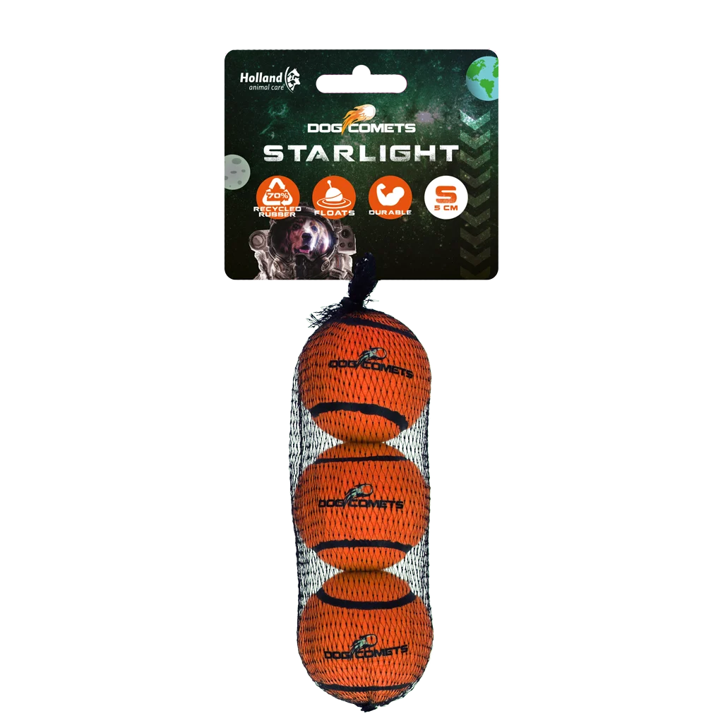 Pallina da tennis per cani, galleggiante, arancione S, Ø 5 cm, 3 pezzi – Dog Comets Starlight - immagine 1