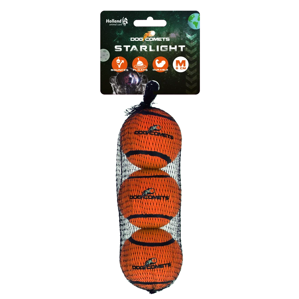 Pallina da tennis per cani, galleggiante, Ø 6 cm, arancione, 3 pezzi – Dog Comets Starlight - immagine 1