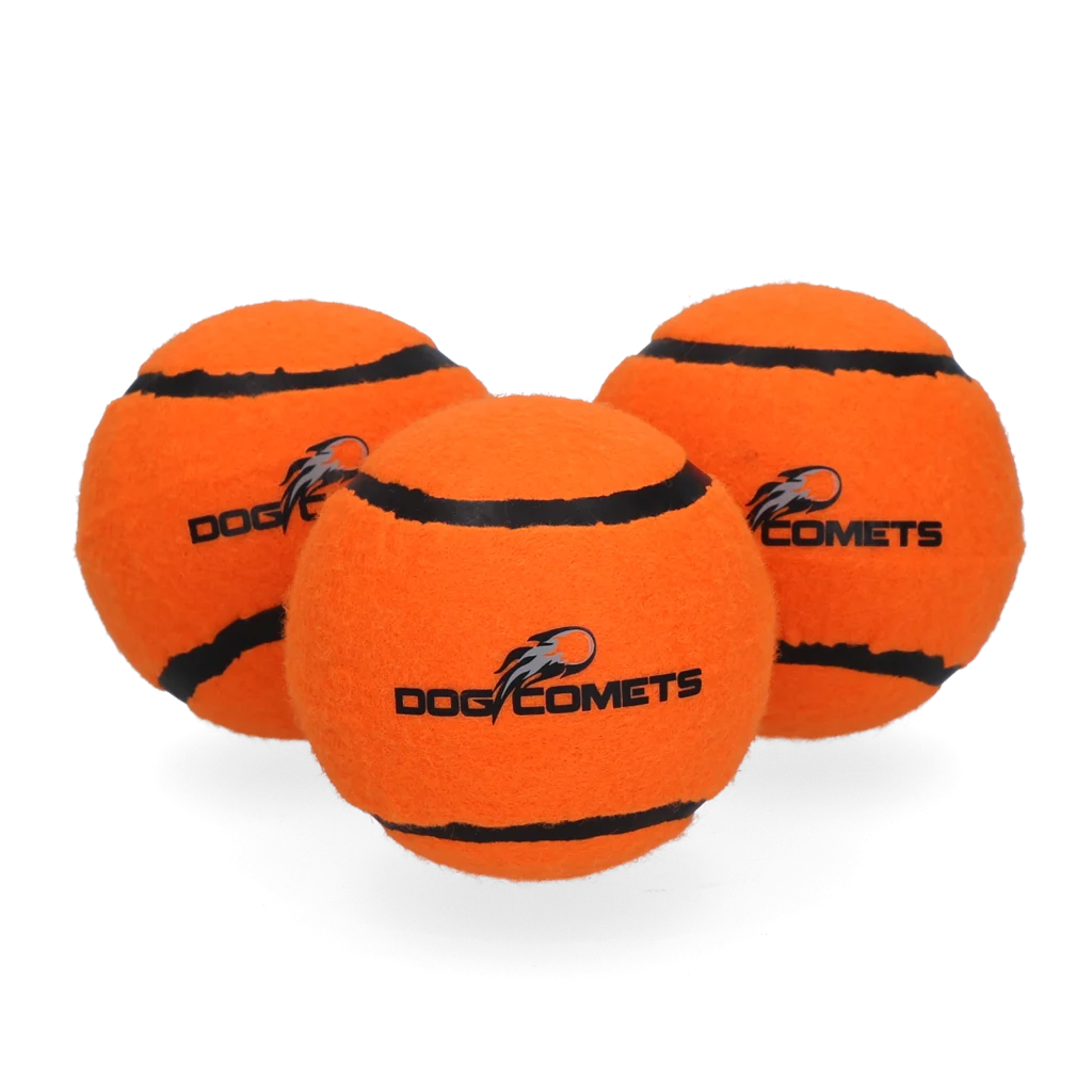 Pallina da tennis per cani, galleggiante, Ø 6 cm, arancione, 3 pezzi – Dog Comets Starlight - immagine 2