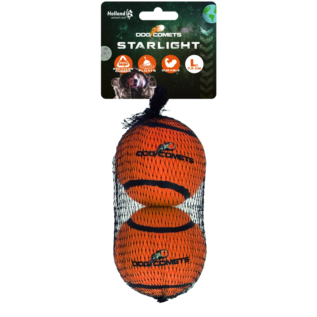 COME084CL.png Palline da tennis galleggianti per cani, Ø 7,5 cm, arancioni, 2 pezzi – Dog Comets Starlight - immagine 1