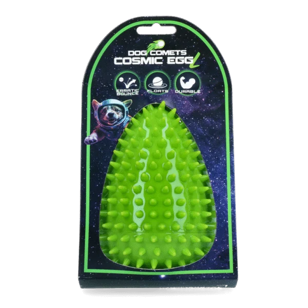 Gioco da riporto a forma di uovo con squeaker e punte, verde L, Ø 100 x 150 mm – Dog Comets Cosmic Egg