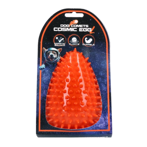 Gioco da riporto a forma d’uovo con squeaker e spuntoni, arancione L, Ø 100 x 150 mm – Dog Comets Cosmic Egg
