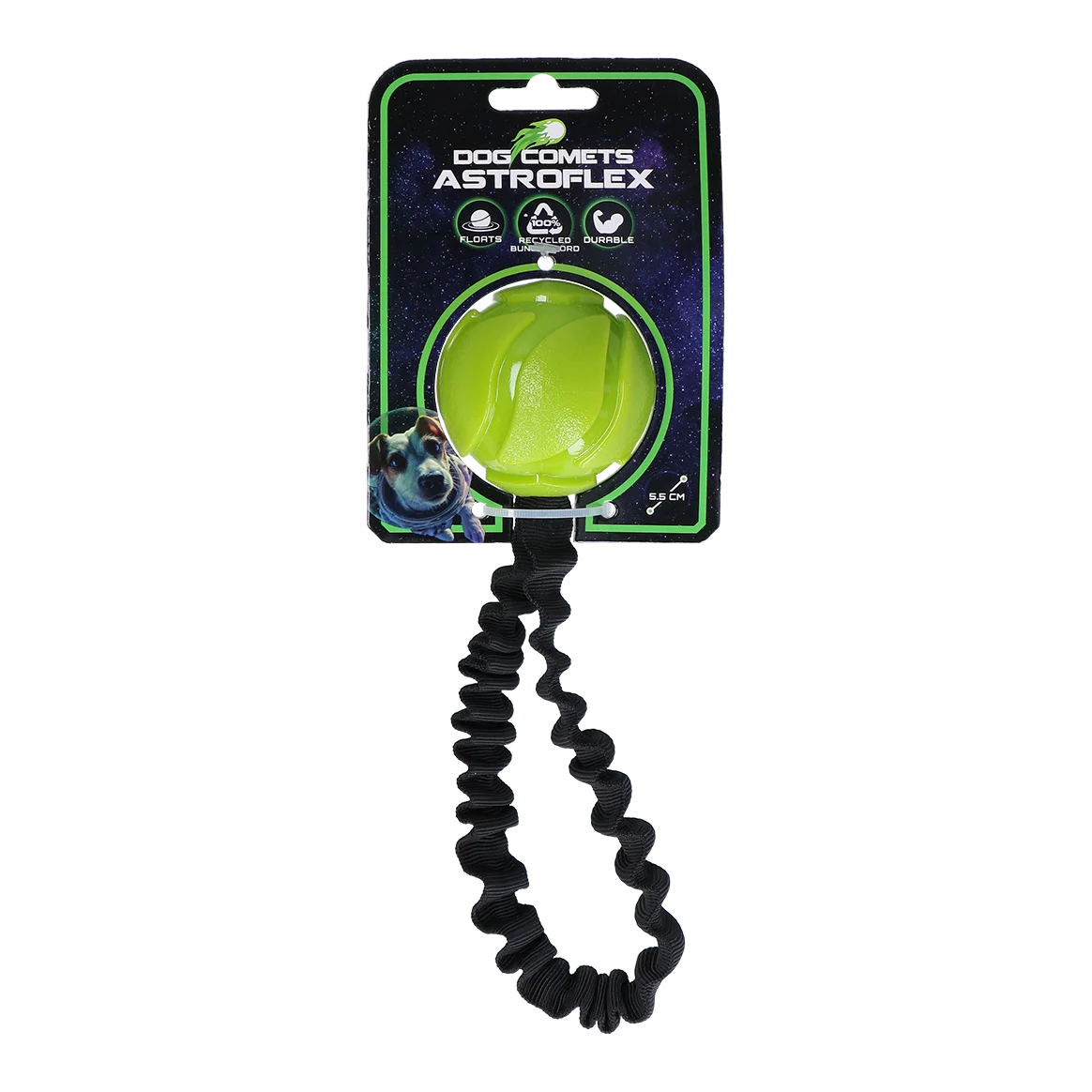 Palla per cani con fascia elastica, Ø 65 x 220 mm, Verde – Dog Comets AstroFlex - immagine 1