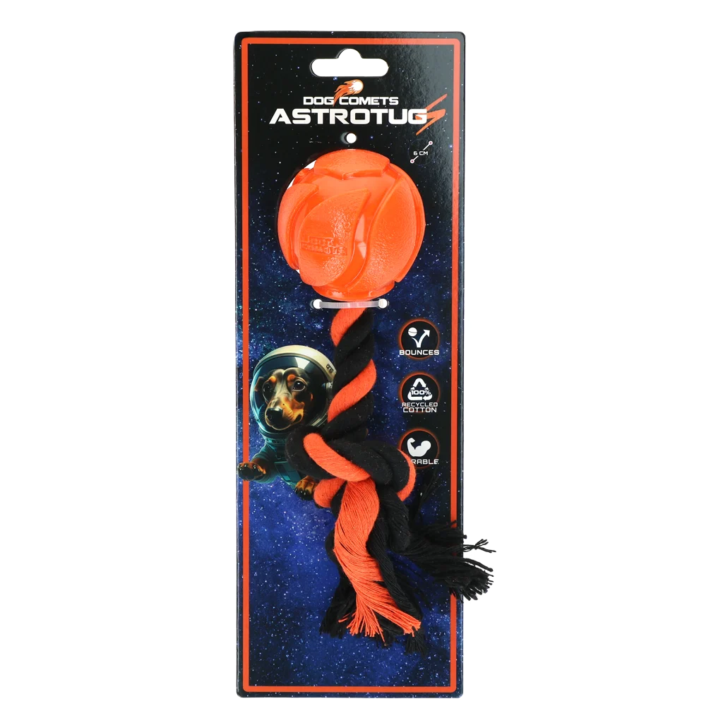 Palla per cani con corda da masticare, 6 cm, arancione – Dog Comets AstroTug - immagine 1