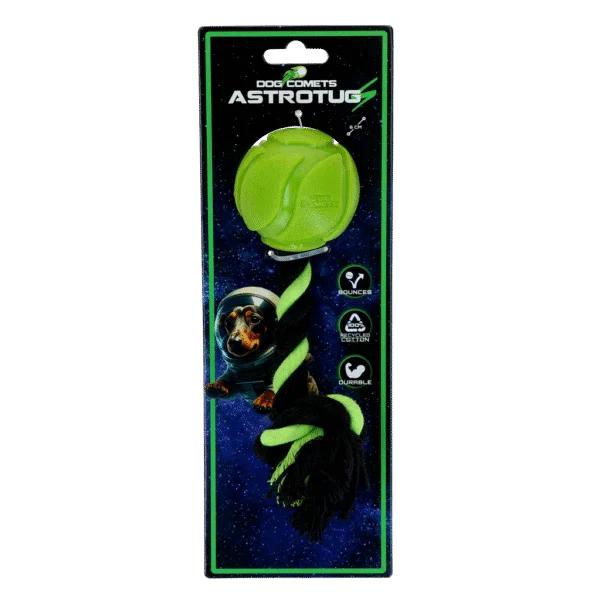 Palla per cani con corda intrecciata, 6 cm, Verde – Dog Comets AstroTug