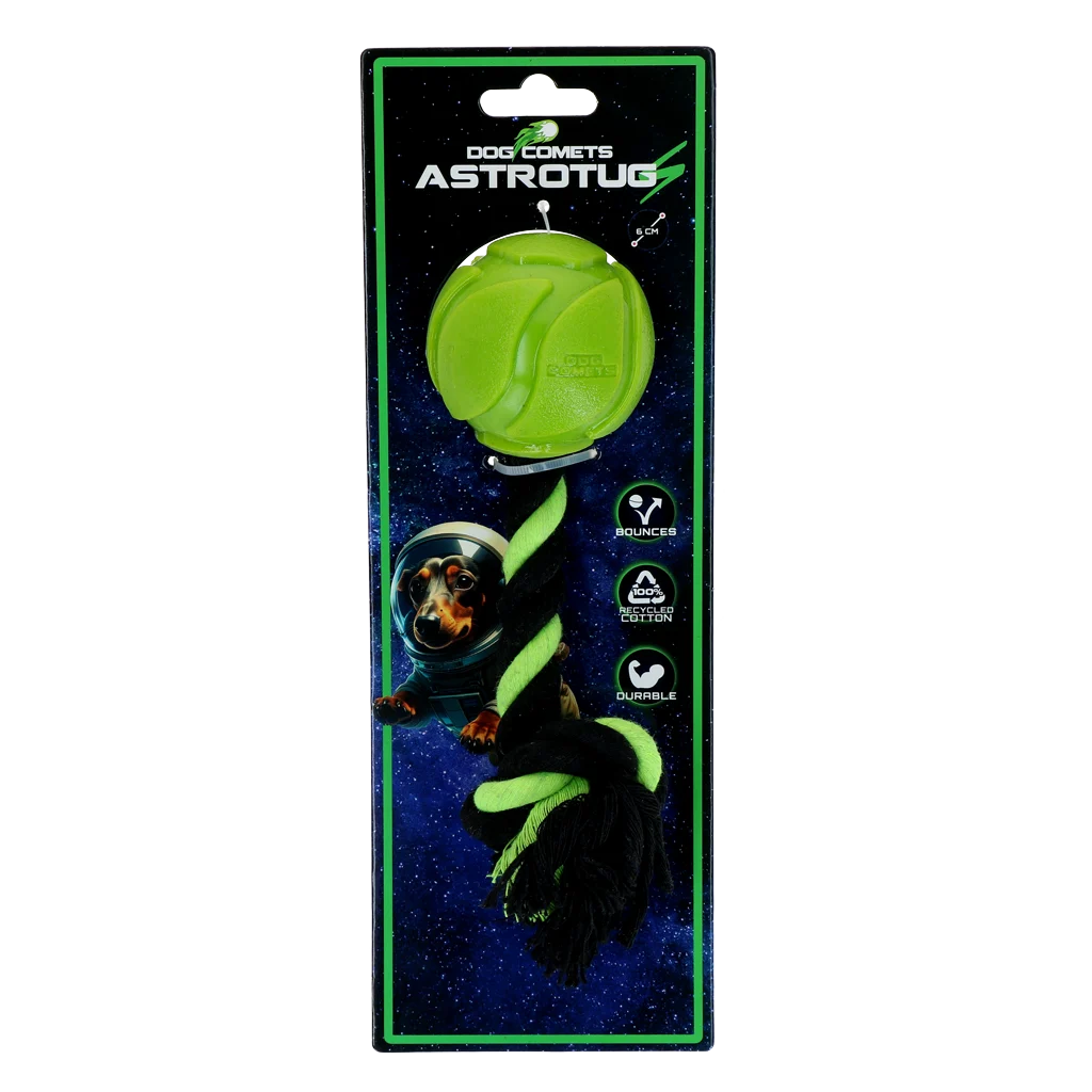 Palla per cani con corda intrecciata, 6 cm, Verde – Dog Comets AstroTug - immagine 1