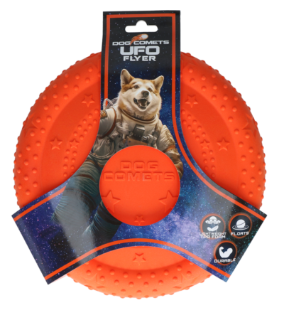 Frisbee per cani in gomma espansa TPR, galleggiante, arancione M – Dog Comets UFO Flyer