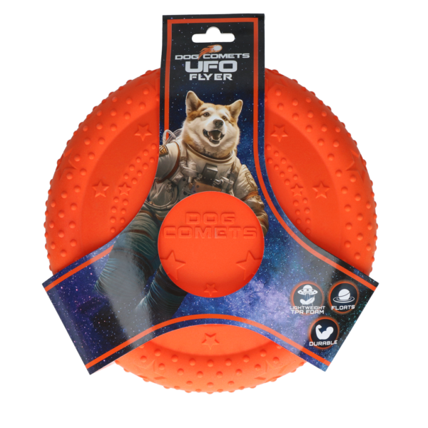 Frisbee per cani in gomma espansa TPR, galleggiante, arancione M – Dog Comets UFO Flyer