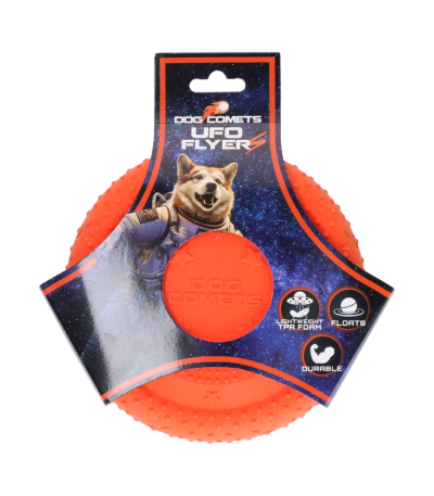 Frisbee per cani in gomma espansa TPR, galleggiante, arancione S – Dog Comets UFO Flyer