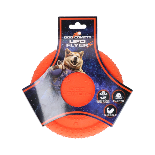 Frisbee per cani in gomma espansa TPR, galleggiante, arancione S – Dog Comets UFO Flyer