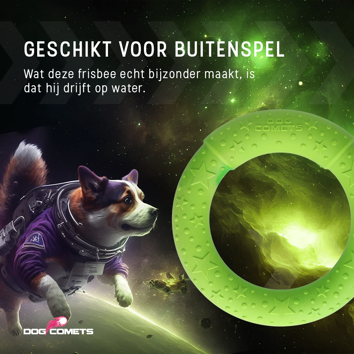 Anello da riporto per cani in gomma espansa, galleggiante, verde M, Ø 19 cm – Dog Comets UFO Ring - immagine 5