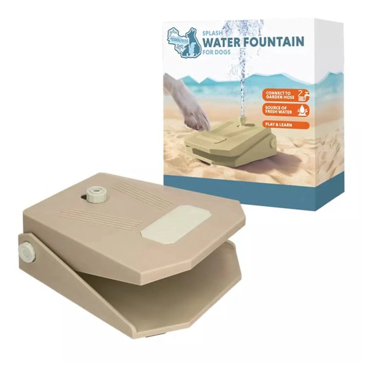 Fontana per cani con pedale e attacco per tubo da giardino, Beige – Coolpets Splash Water Fountain - immagine 1