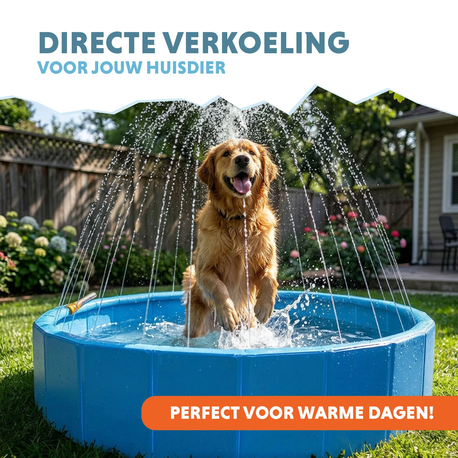 Piscina per cani con irrigatori, diametro 120 cm, altezza del bordo 30 cm – Coolpets Splash Sprinkler Pool - immagine 2