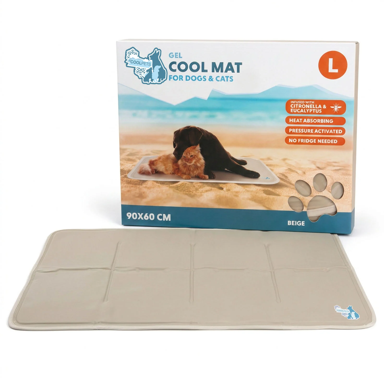 Tappetino refrigerante per cani con gel solido, beige, L, 90 x 60 cm – Coolpets Gel Cooling Mat - immagine 1