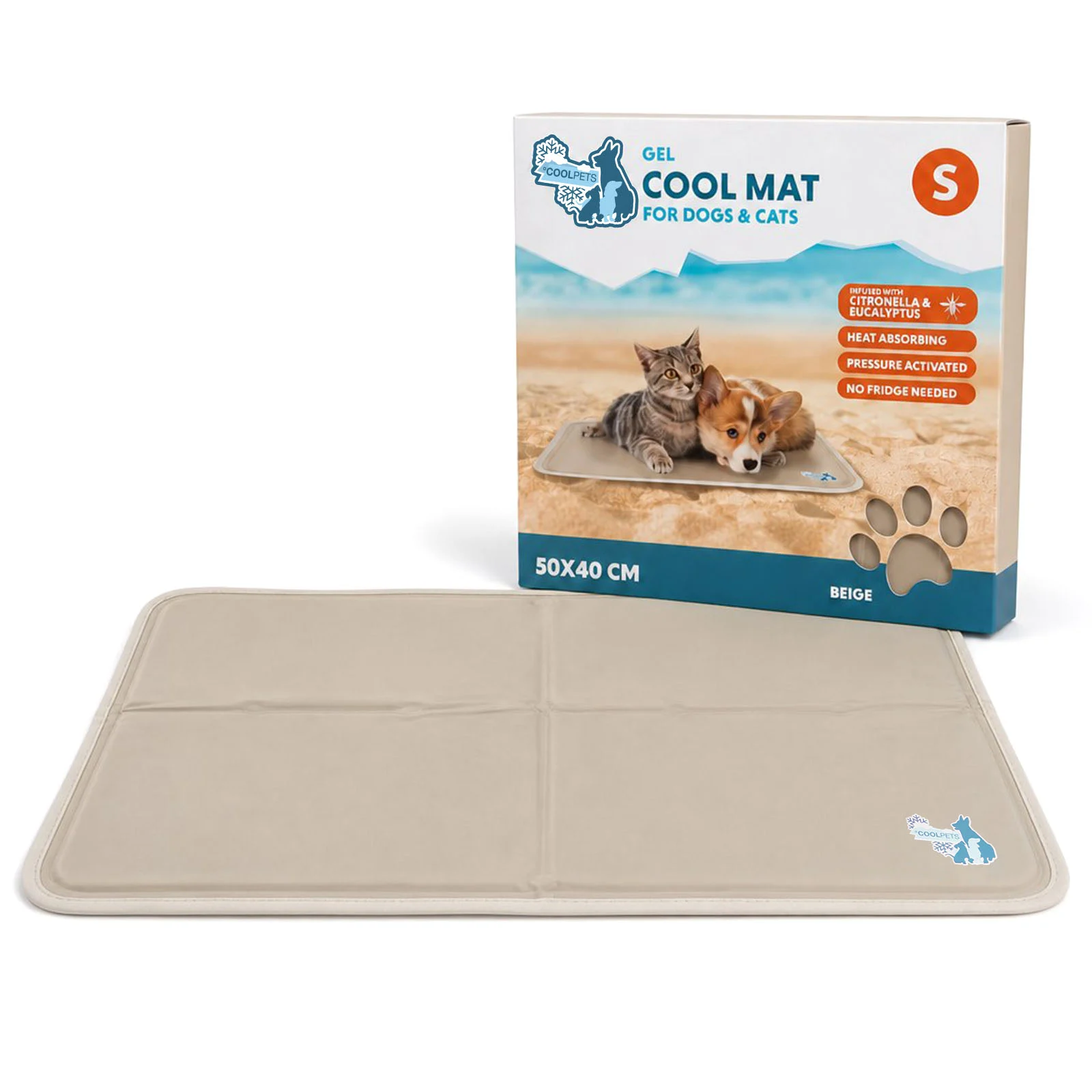 Tappetino refrigerante per cani con gel solido, beige, S 50 x 40 cm – Coolpets Gel Cooling Mat - immagine 1