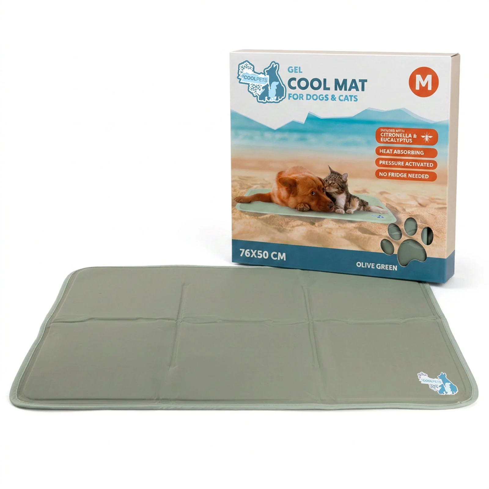 Tappetino refrigerante per cani con gel solido, verde oliva, M 76 x 50 cm – Coolpets Gel Cooling Mat - immagine 1