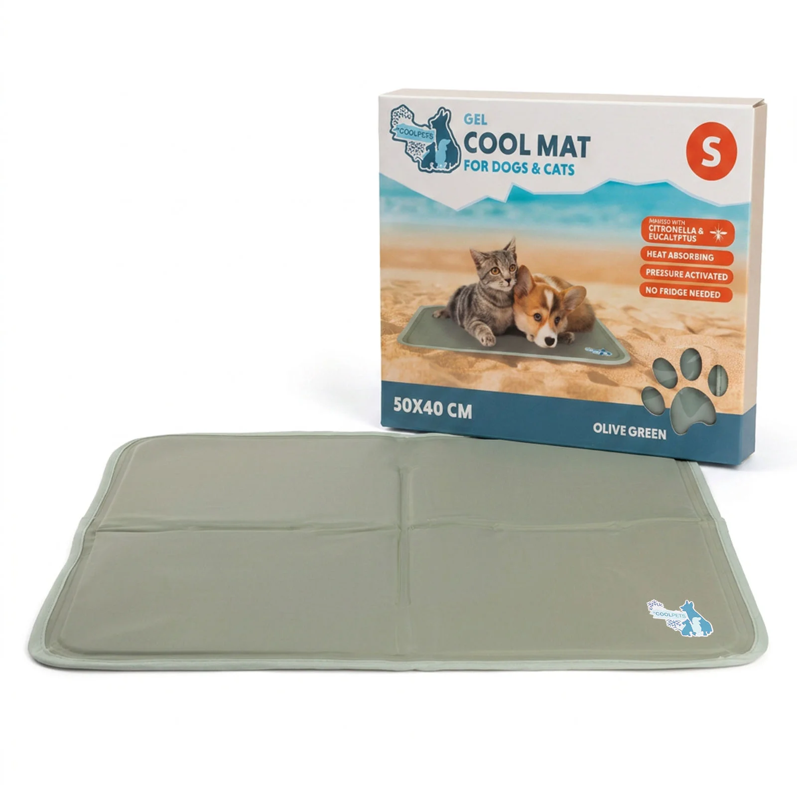 Tappetino rinfrescante per cani con gel solido, verde oliva, S 50 x 40 cm – Coolpets Gel Cooling Mat - immagine 1
