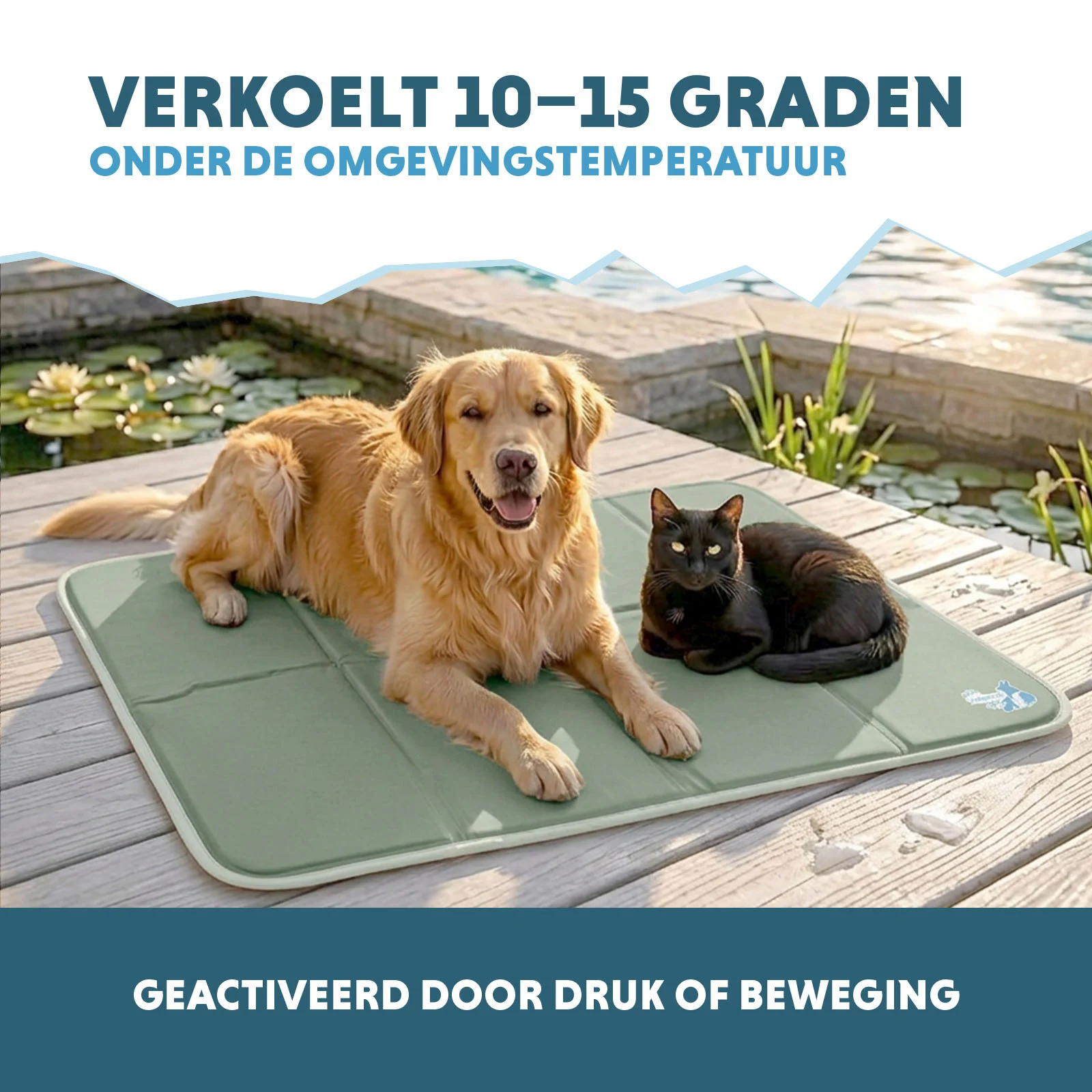 Tappetino rinfrescante per cani con gel solido, verde oliva, XL 120 x 70 cm – Coolpets Gel Cooling Mat - immagine 4