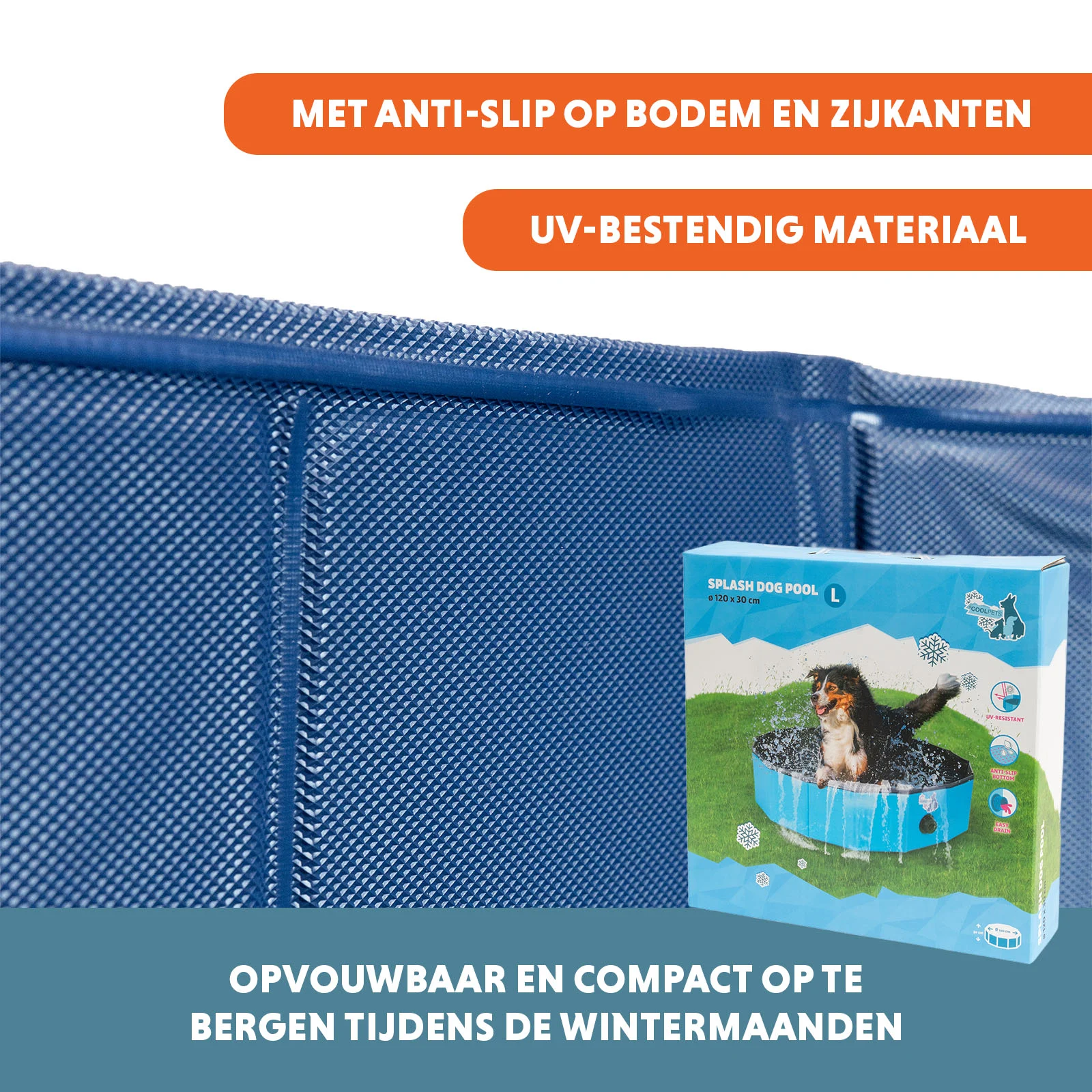 Piscina per cani pieghevole con fondo antiscivolo, ø 120 x 30 cm – Coolpets Splash Dog Pool - immagine 5