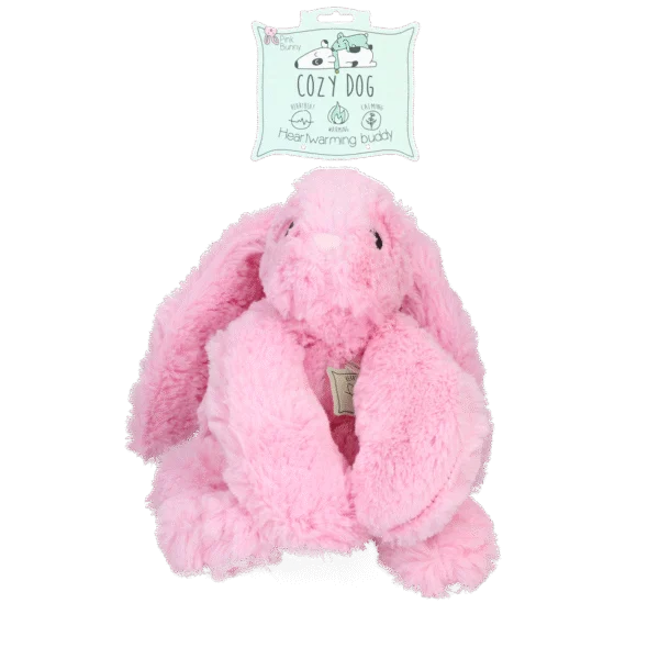 Peluche per cani Coniglio con battito cardiaco e sacchetto riscaldabile, Rosa, 30 x 20 cm – Cozy Dog Bunny