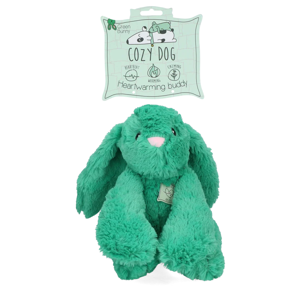 Peluche per cani a forma di coniglio con battito cardiaco e sacchetto riscaldabile, verde, 30 x 20 cm – Cozy Dog Bunny - immagine 1