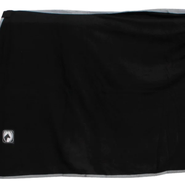 Coperta antisudore in pile con chiusura a clip, nera con bordatura grigia, 135/185 cm