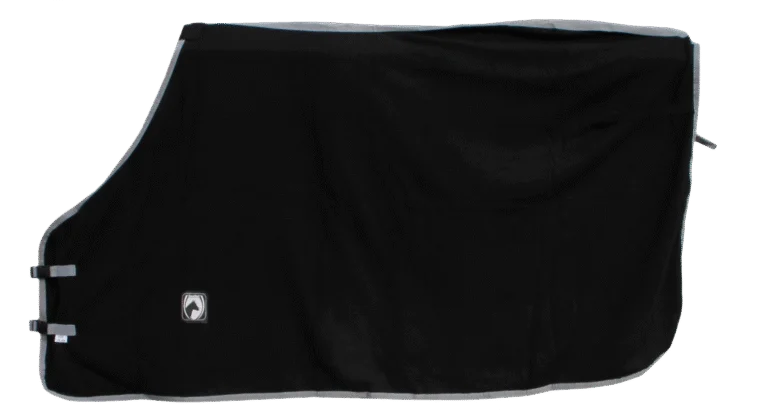 Coperta antisudore in pile con chiusura a clip, nera con bordatura grigia, 135/185 cm