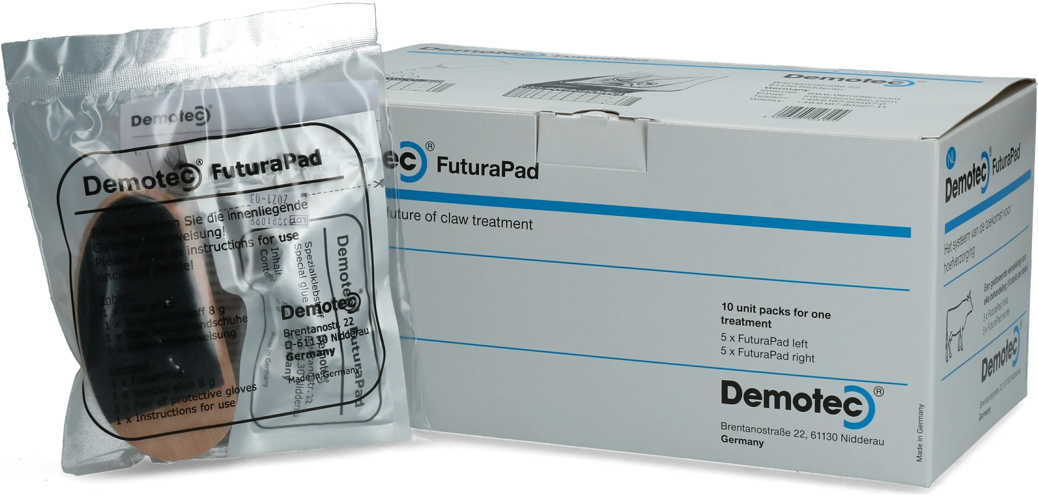 Kit per il trattamento degli zoccoli con blocchetto e colla, 10 trattamenti – Demotec FuturaPad - immagine 1