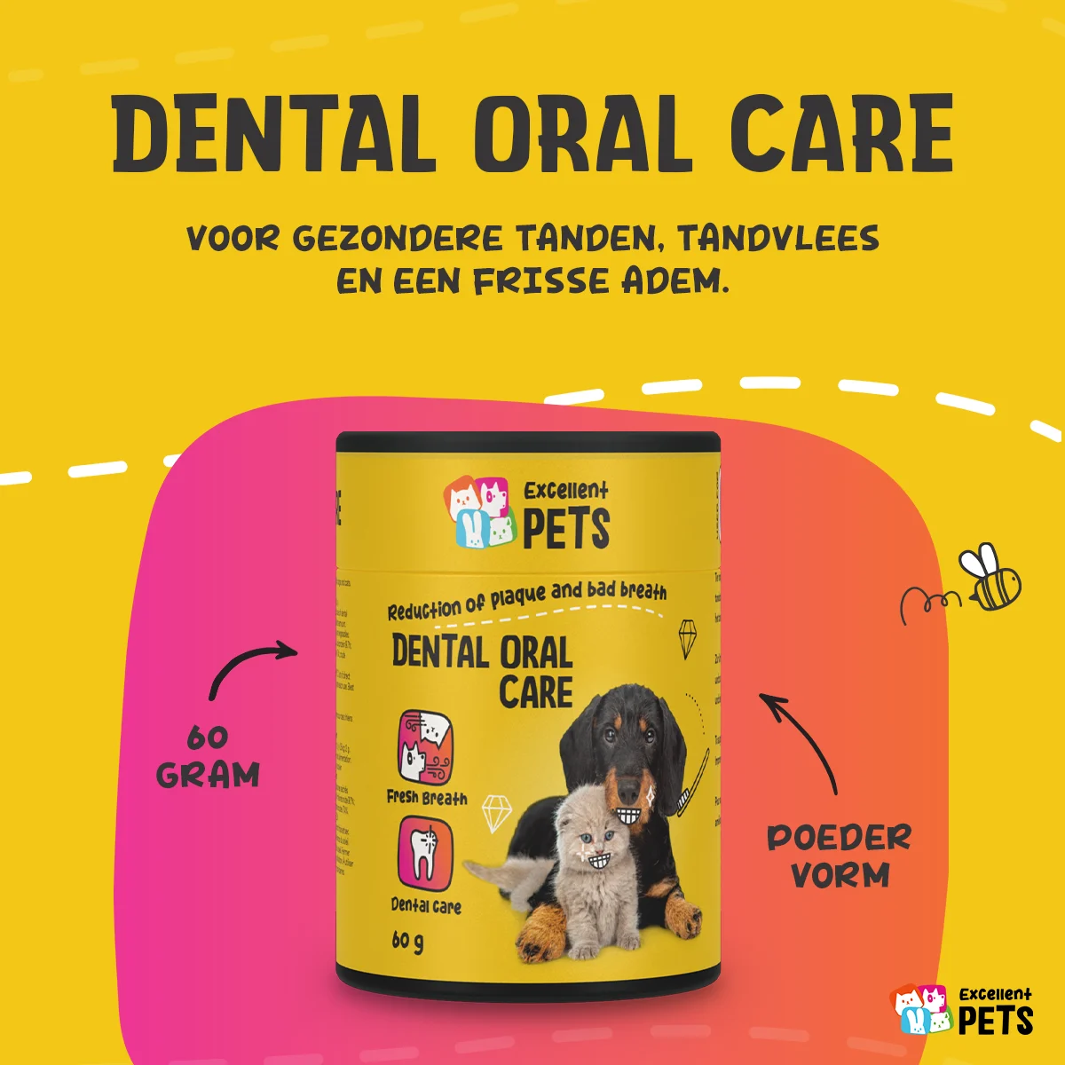 Polvere per la cura dei denti per cani e gatti, 60 g – Excellent Pets Dental Oral Care - immagine 2