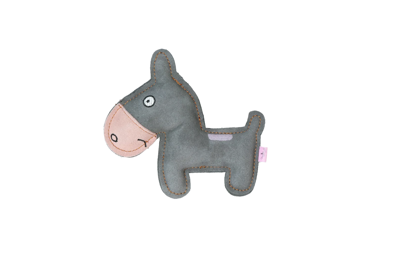 Peluche per cani in cuoio bovino con squeaker a basso volume, rosa – Tiny Doodles Asinello - immagine 2