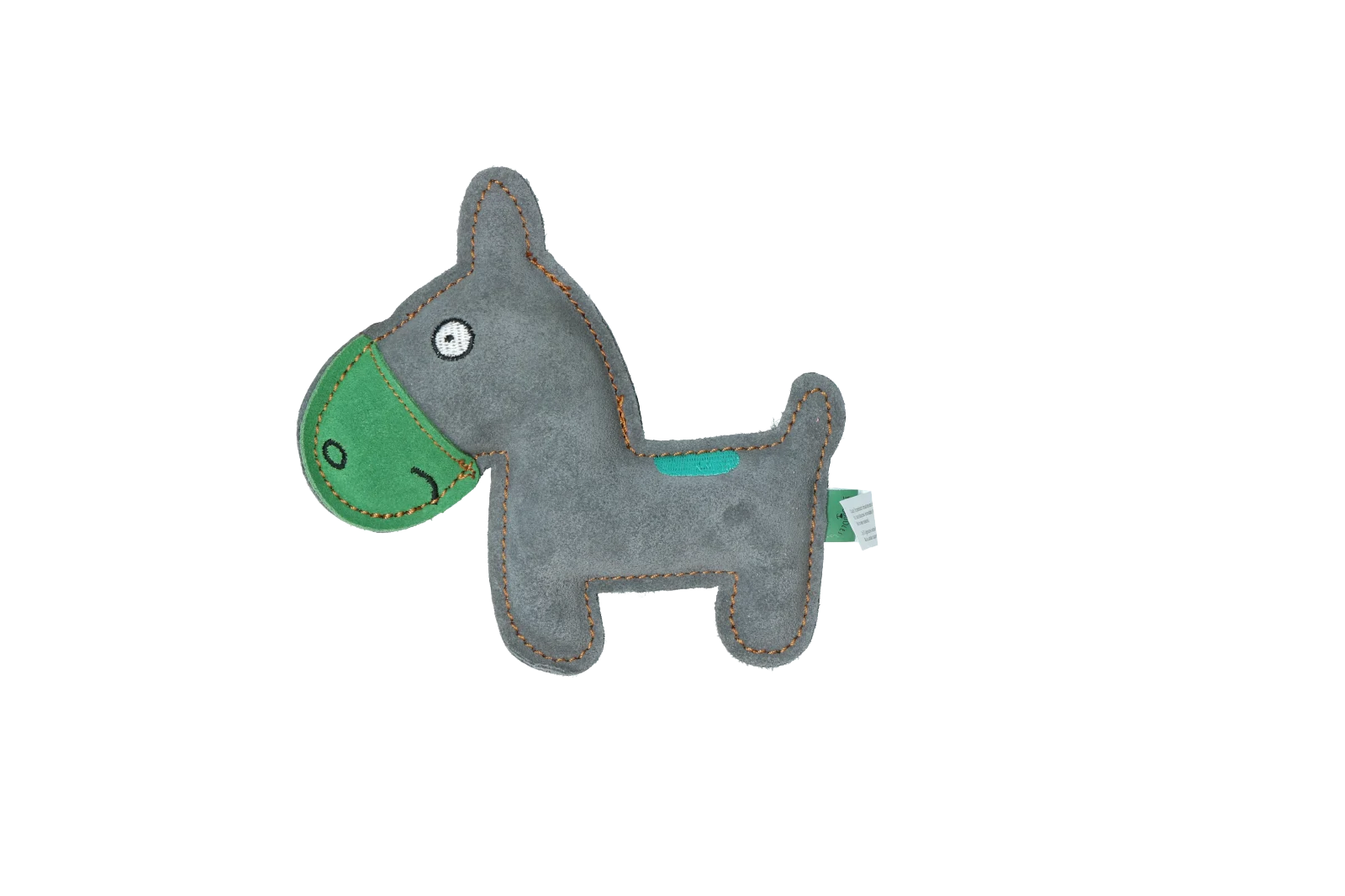 Peluche per cani in pelle bovina con dispositivo sonoro a basso volume, verde – Tiny Doodles Asinello - immagine 2