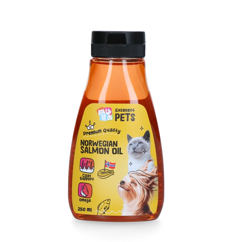 Olio di salmone norvegese per cani e gatti, 250 ml in flacone comprimibile – Excellent Pets Norwegian Salmon Oil - immagine 1