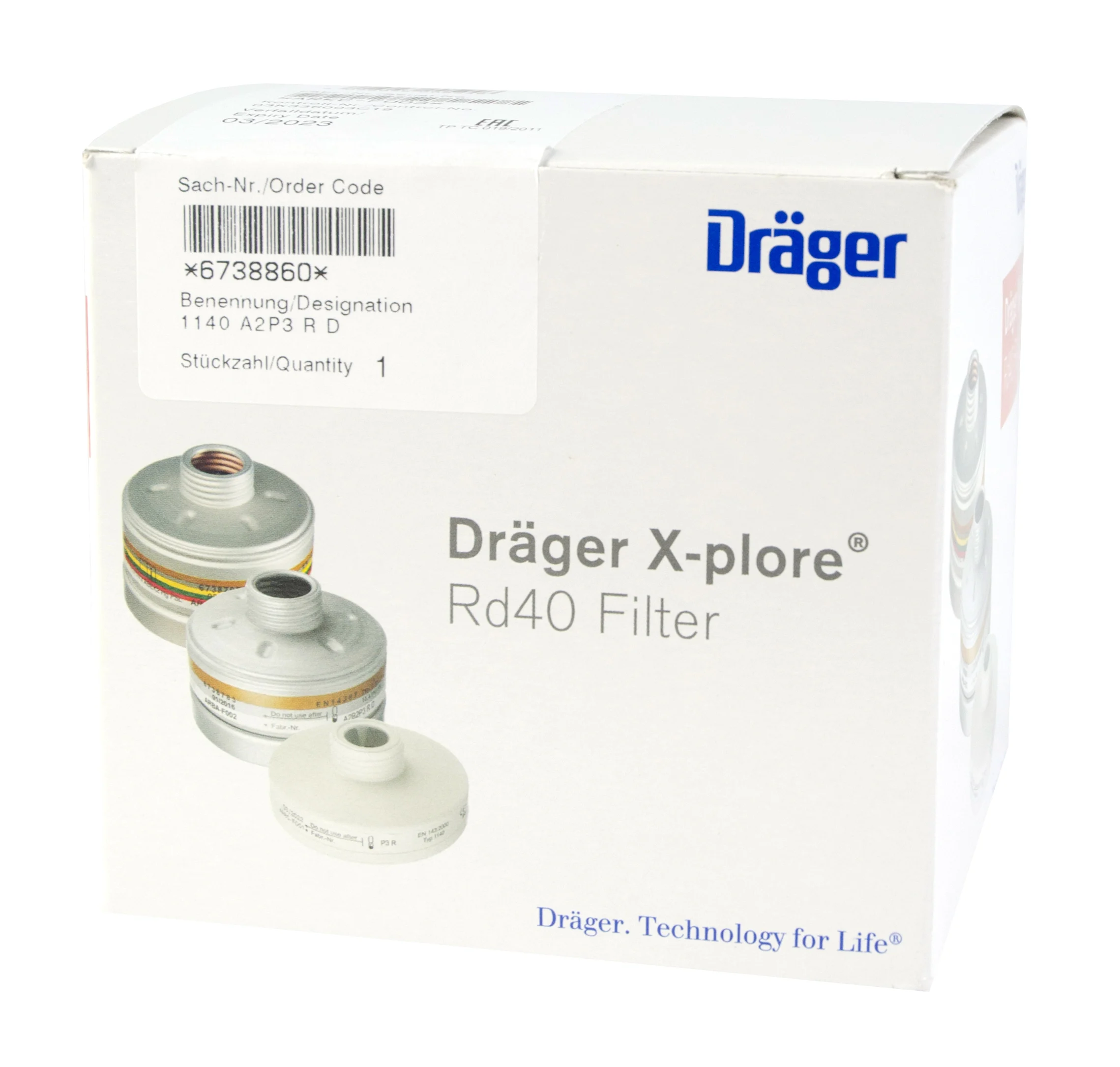 Filtro per maschera A2-P3 con attacco filettato RD40 – Dräger Filter RD 40 A2-P3 - immagine 2