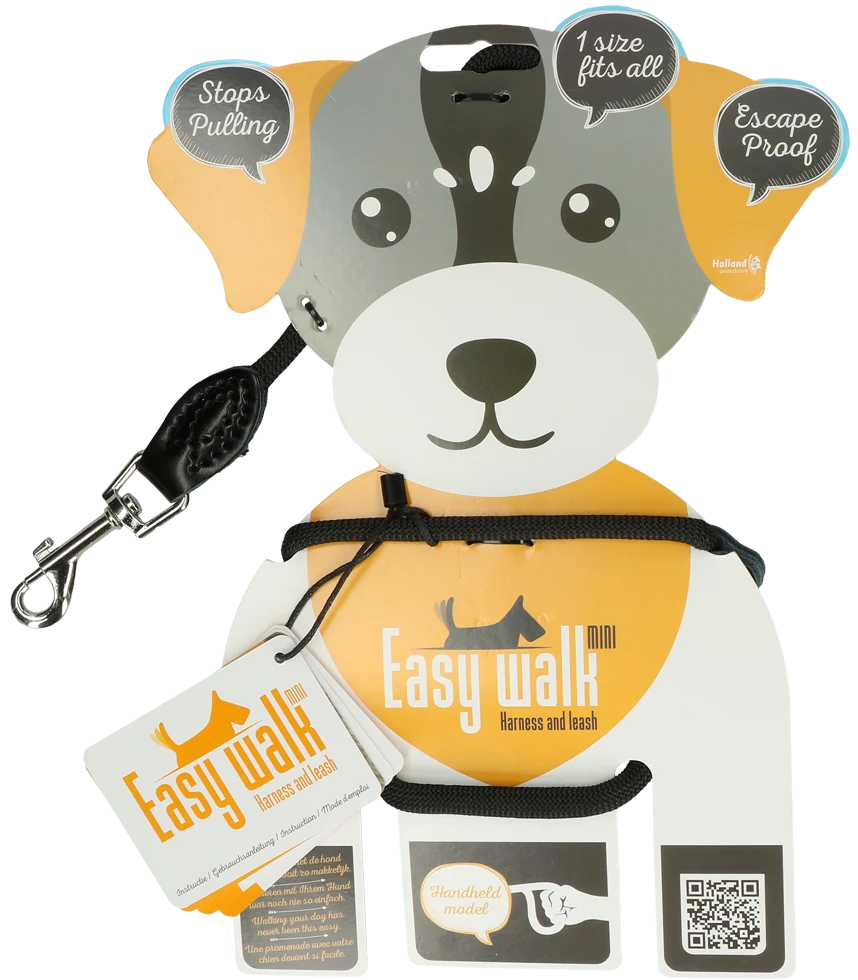 Pettorina per cane con guinzaglio in corda, nera, Mini 300 cm – Easy Walk modello a spalla - immagine 1