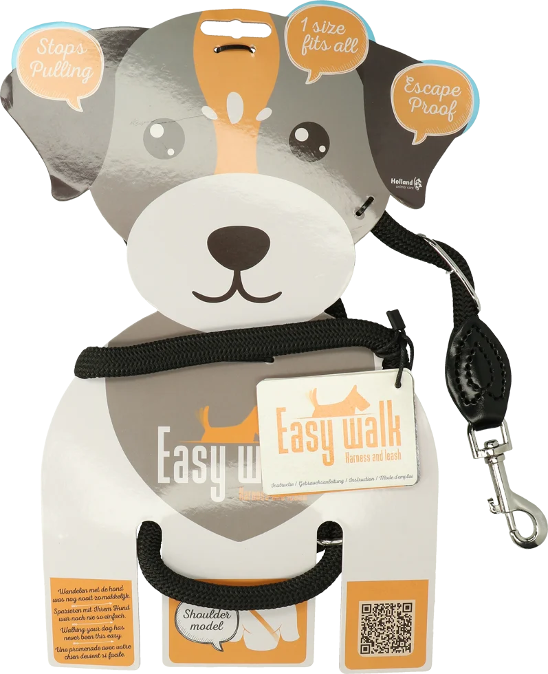 Pettorina con guinzaglio in corda per cani, nera, Regular 345 cm – Easy Walk modello da spalla - immagine 1