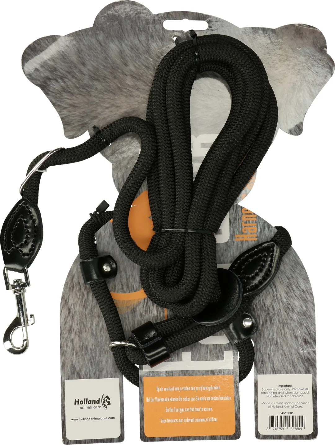 Pettorina con guinzaglio in corda per cani, nera, Regular 345 cm – Easy Walk modello da spalla - immagine 2