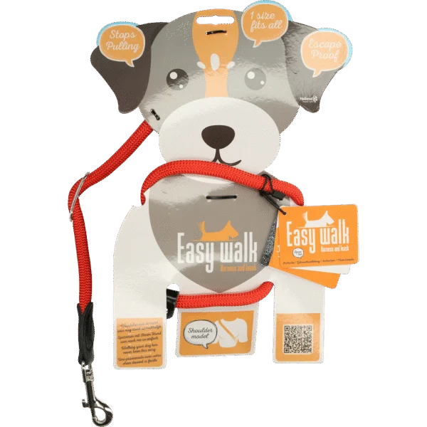 Pettorina per cani con guinzaglio in corda, rosso, Regular 345 cm – modello Easy Walk a spalla