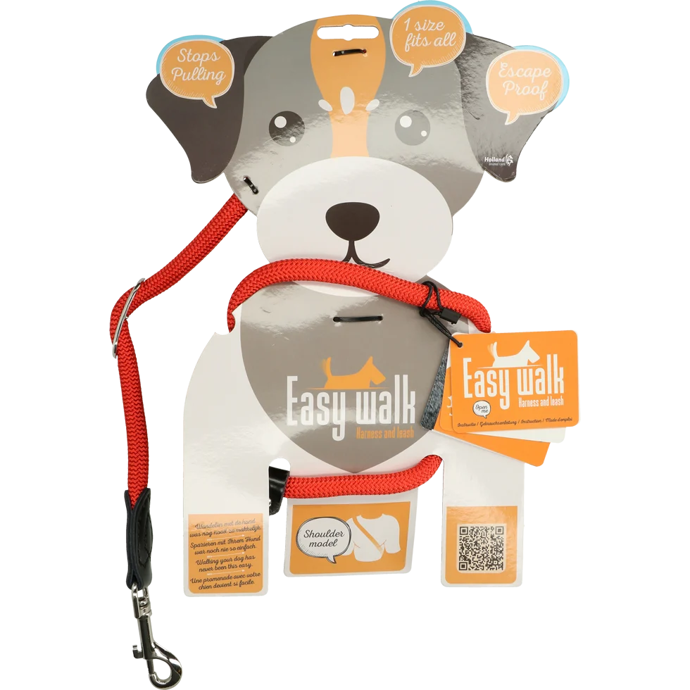 Pettorina per cani con guinzaglio in corda, rosso, Regular 345 cm – modello Easy Walk a spalla - immagine 1