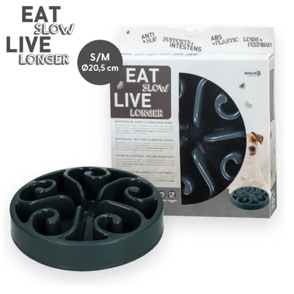 Ciotola anti ingozzamento per cani con schema a spirale, S 20,5 x 5 cm, grigia – Eat Slow Live Longer Original