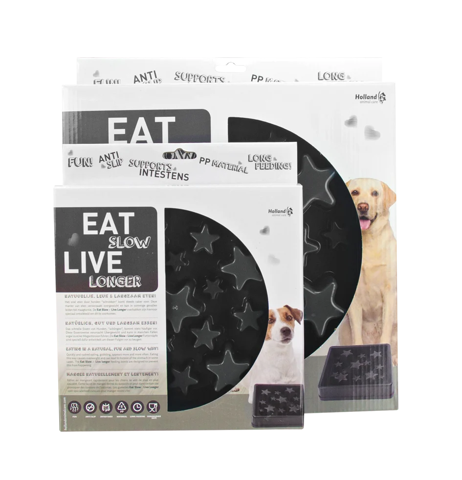 Ciotola per rallentare il pasto del cane con motivo a stelle, L 30 cm, grigia – Eat Slow Live Longer Star - immagine 2
