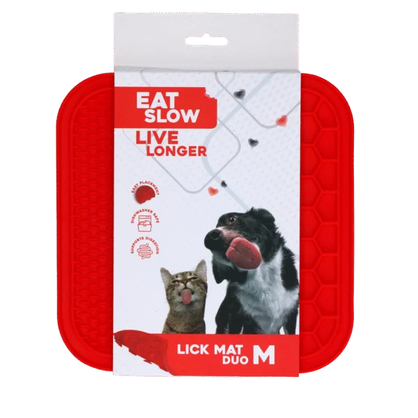 Tappetino da leccare per cani con 2 motivi e ventose, 21 x 21 cm, rosso – Eat Slow Live Longer Lick Mat Duo M