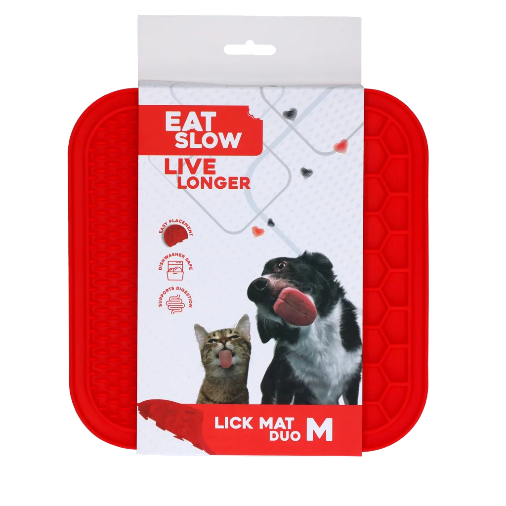 Tappetino da leccare per cani con 2 motivi e ventose, 21 x 21 cm, rosso – Eat Slow Live Longer Lick Mat Duo M - immagine 1