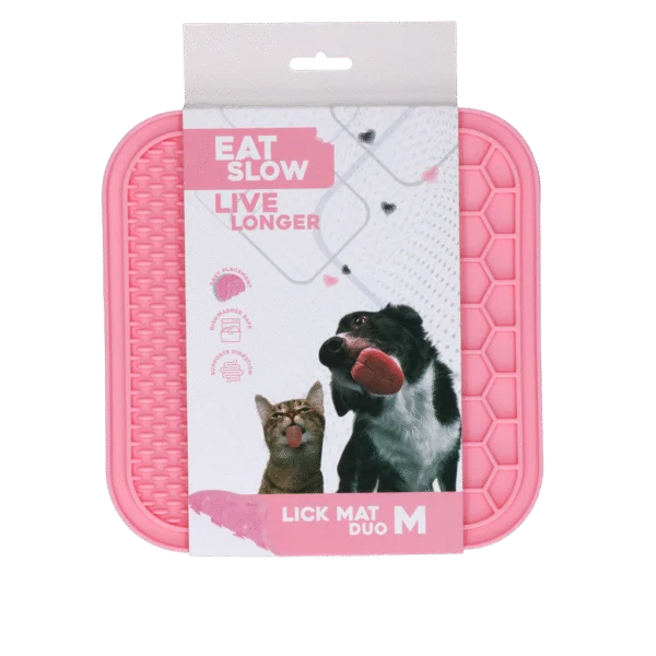 Tappetino da leccare per cani con 2 motivi e ventose, 21 x 21 cm, rosa – Eat Slow Live Longer Lick Mat Duo M