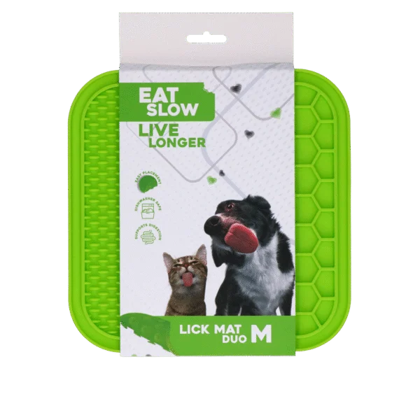 Tappetino da leccare per cani con rilievi e motivo a nido d’ape, 21 x 21 cm, verde – Eat Slow Live Longer Lick Mat Duo M