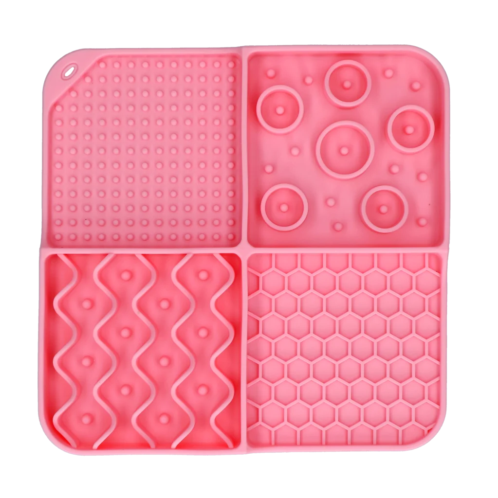 Tappetino leccabile per cani con 4 motivi e ventose, 21 x 21 cm, rosa – Eat Slow Live Longer Lick Mat Dimensions Rectangle - immagine 2