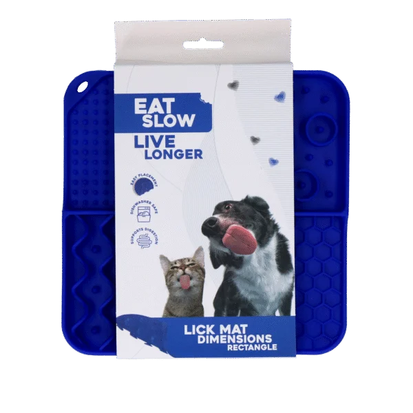 Tappetino da leccare per cani con 4 motivi e ventose, 21 x 21 cm, blu – Eat Slow Live Longer Lick Mat Dimensions Rectangle
