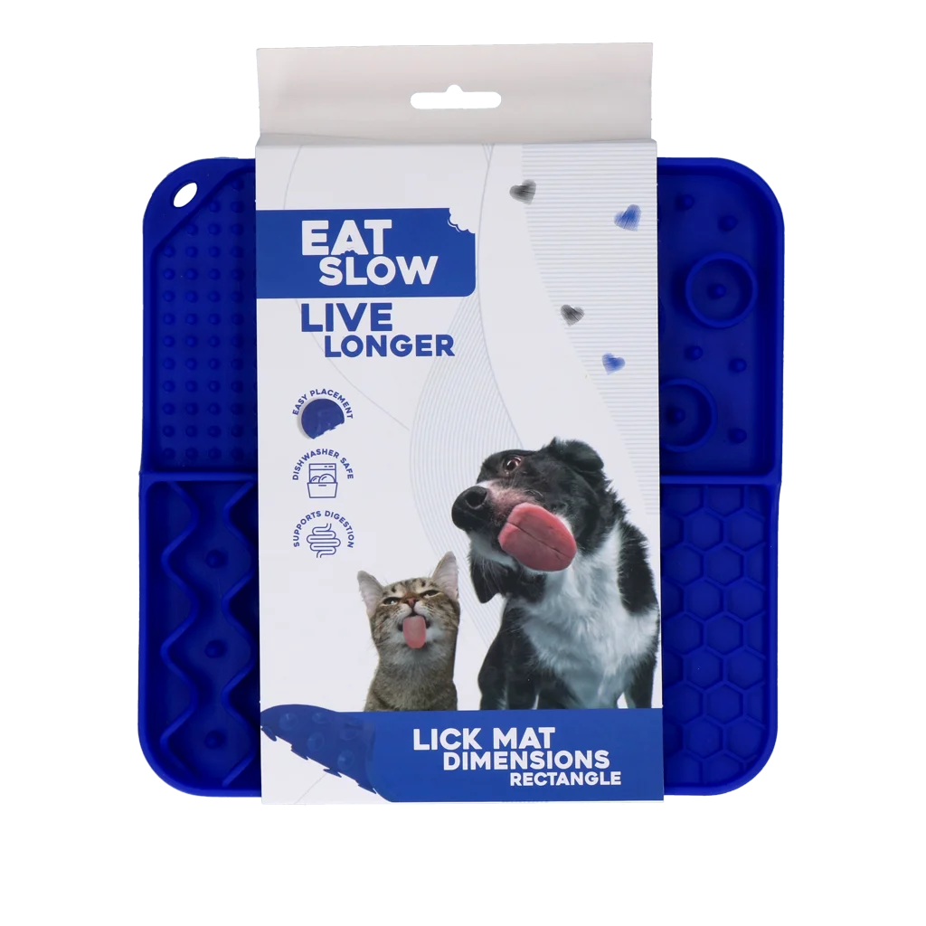 Tappetino da leccare per cani con 4 motivi e ventose, 21 x 21 cm, blu – Eat Slow Live Longer Lick Mat Dimensions Rectangle - immagine 1