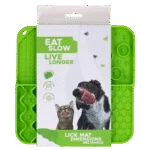 Tappetino leccabile per cani con 4 motivi e ventose, 21 x 21 cm, verde – Eat Slow Live Longer Lick Mat Dimensions Rectangle