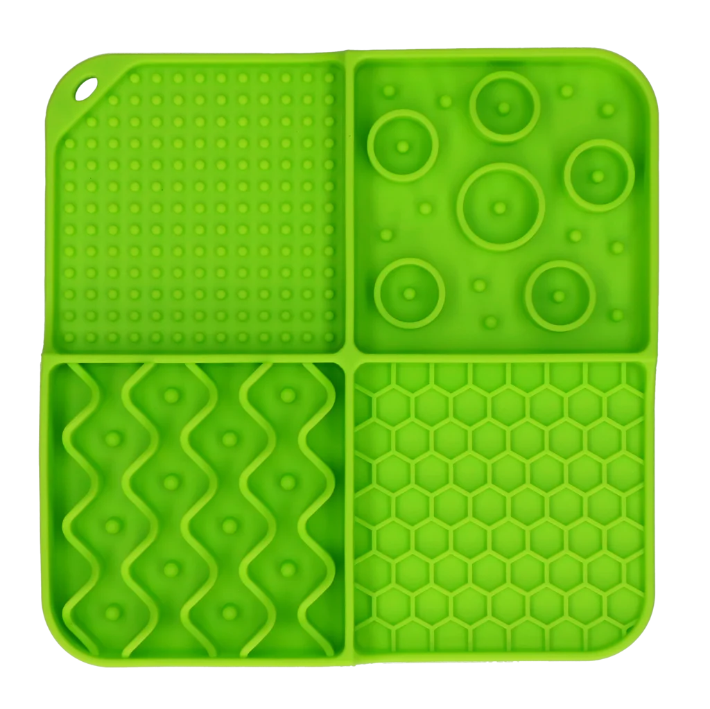 Tappetino leccabile per cani con 4 motivi e ventose, 21 x 21 cm, verde – Eat Slow Live Longer Lick Mat Dimensions Rectangle - immagine 2
